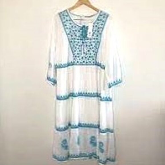 Soft Surroundings JUNIPER Bohemian Embroidered Cotton Gauze Dress -M - Picture 5 of 7